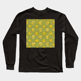 Vintage Yellow Flowers on a Green Background Long Sleeve T-Shirt